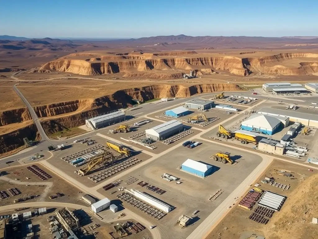 An aerial view of a large-scale mining operation, showcasing the scale and complexity of mining activities.